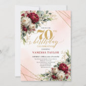 Elegant Boho Burgundy Floral 70th Birthday Invite Einladung (Vorderseite)