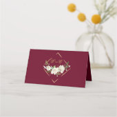 Elegant Boho Burgundy Floral Gold Wedding Monogram Platzkarte (Rückseite)