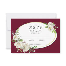 Elegant Boho Burgundy Floral Gold Wedding RSVP