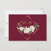 Elegant Boho Burgundy Floral Gold Wedding RSVP (Rückseite)