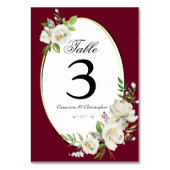 Elegant Boho Burgundy Floral Wedding Reception Tischnummer (Rückseite)