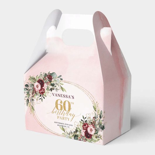 Elegant Boho Burgundy Gold Floral 60th Favor Box Geschenkschachtel