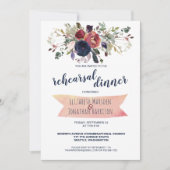 Elegant Boho Burgundy Navy Probe Dinner Einladung (Vorderseite)