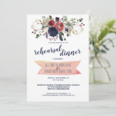 Elegant Boho Burgundy Navy Probe Dinner Einladung (Stehend Vorderseite)