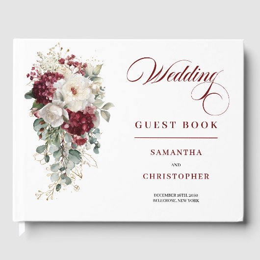 Elegant Boho Burgundy Rose Wedding Guest Book Gästebuch (Vorderseite)