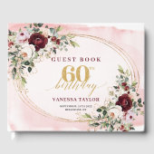 Elegant Boho Burgundy Roses Gold 60th Birthday Gästebuch (Vorderseite)