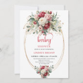 Elegant Boho Burgundy White Greenery Baby Shower Einladung (Vorderseite)