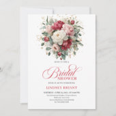 Elegant Boho Burgundy White Greenery Bridal Shower Einladung (Vorderseite)