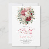 Elegant Boho Burgundy White Greenery Bridal Shower Einladung (Vorderseite)