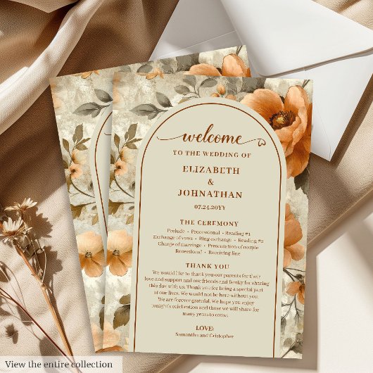 Elegant Boho Burnt Orange Ivory Sage Wedding Day Programm