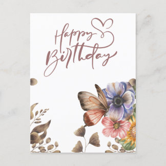 Elegant Boho Butterfly Floral Geburtstag Postkarte