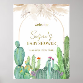 Elegant Boho Cactus Arch Baby Shower Willkommen Poster