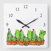 Elegant boho Cactus cacti succulents Quadratische Wanduhr (Vorderseite)