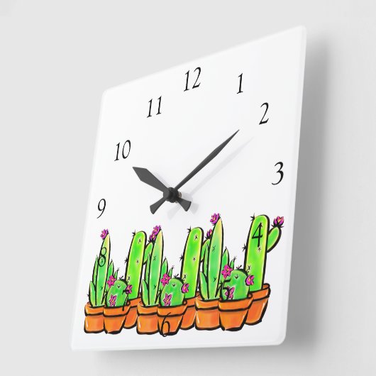 Elegant boho Cactus cacti succulents Quadratische Wanduhr (Winkel)