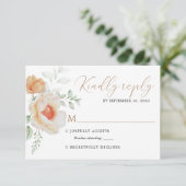 Elegant Boho Chic Blush Gold Floral Wedding Rsvp (Stehend Vorderseite)