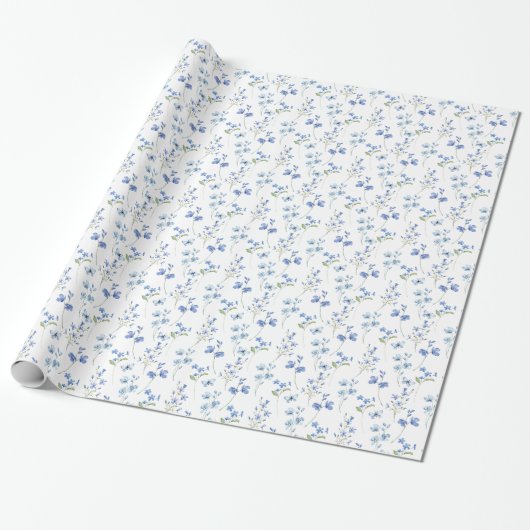Elegant Boho Chic Dusty Blue Wildblume Geschenkpapier (Ungerollt)