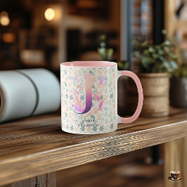 Elegant Boho Chic Floral Monogram Tasse - J