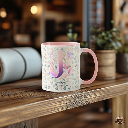 Elegant Boho Chic Floral Monogram Tasse - J