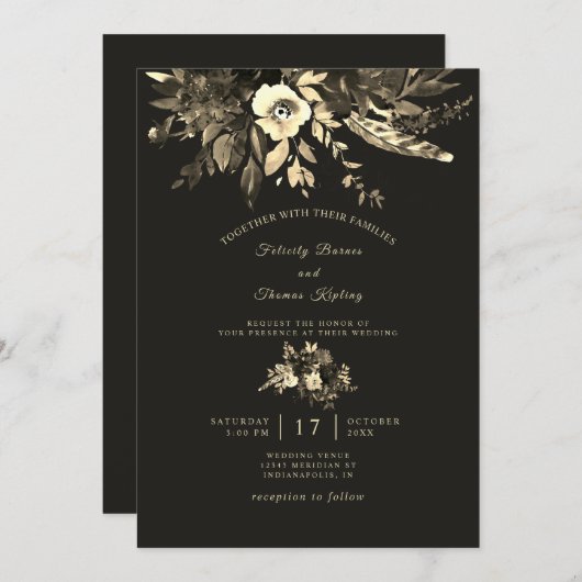 Elegant Boho Chic Herbst Browns Hochzeit im Herbst Einladung (Vorne/Hinten)