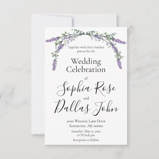 Elegant boho chic Lavender Eucalyptus Hochzeit Einladung (Vorderseite)