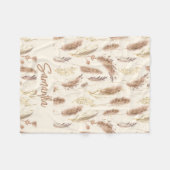 Elegant Boho Chic Pampas Grass Muster Beige Creme Fleecedecke (Vorderseite (Horizontal))