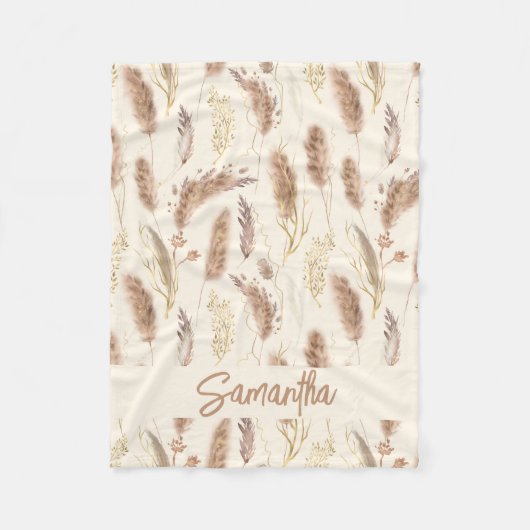 Elegant Boho Chic Pampas Grass Muster Beige Creme Fleecedecke (Vorderseite)