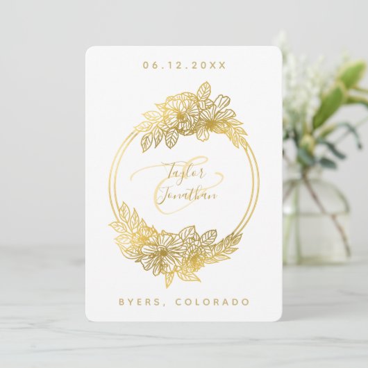 Elegant Boho Chic White Gold Blume Chic Wedding Einladung (Stehend Vorderseite)