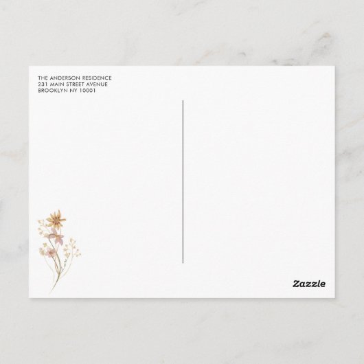 Elegant Boho Chic Wildblume Blumengestein Brautpar Postkarte (Rückseite)