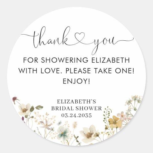 Elegant Boho Chic Wildblume Floral Vielen Dank Runder Aufkleber (Vorderseite)