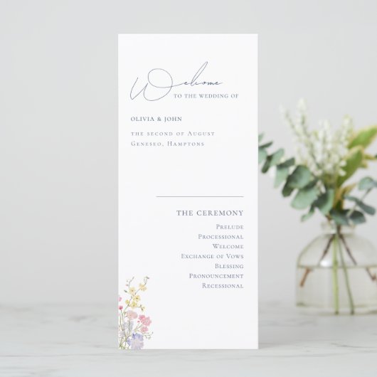 Elegant Boho Chic Wildflowers Wedding Program (Stehend Vorderseite)