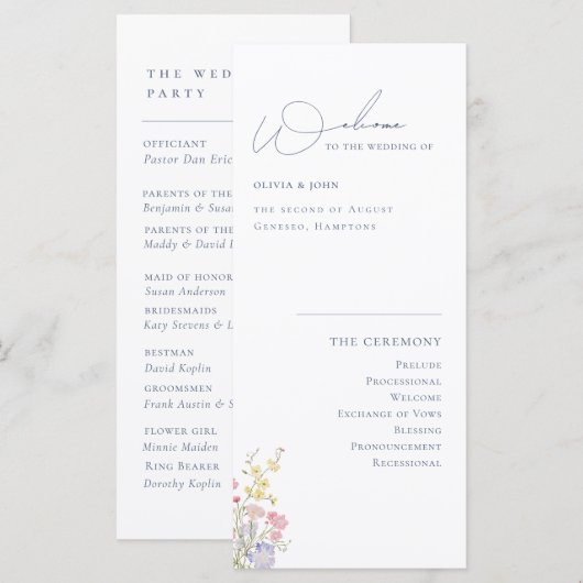 Elegant Boho Chic Wildflowers Wedding Program (Vorne/Hinten)