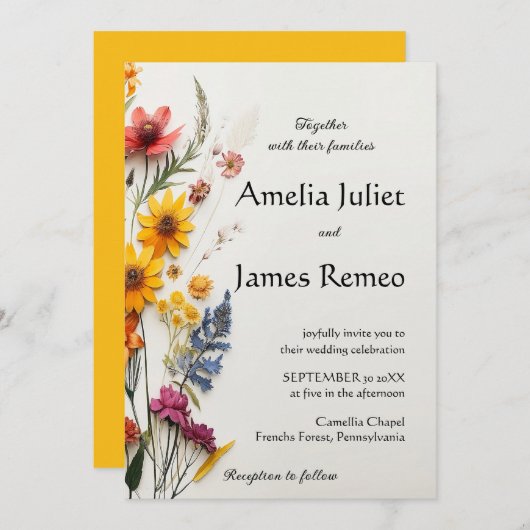 Elegant Boho Country Wild Blume Hochzeit Einladung (Vorne/Hinten)