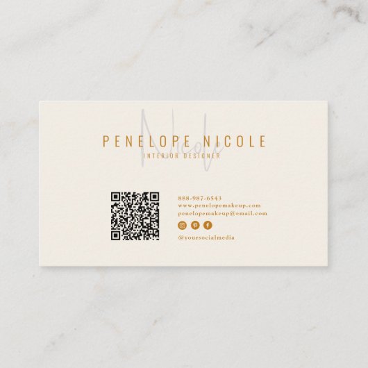 Elegant Boho Cream QR Code Moderne, trendige Einzi Visitenkarte (Rückseite)