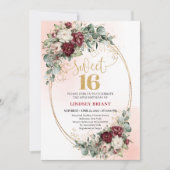 Elegant Boho Deep Red Peonies Sweet Sixteen Invite Einladung (Vorderseite)