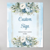 Elegant Boho Dusty Blue Floral Custom Wedding Sign Poster (Vorne)