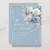 Elegant Boho Dusty Blue Floral Elegante Hochzeit Einladung (Vorne/Hinten)