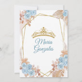 Elegant Boho Dusty Blue Floral Princess Sweet 15. Einladung (Rückseite)