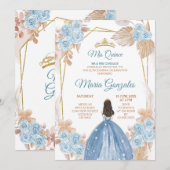 Elegant Boho Dusty Blue Floral Princess Sweet 15. Einladung (Vorne/Hinten)