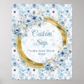 Elegant Boho Dusty Blue Gold Wedding Custom Sign Poster (Vorne)