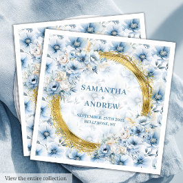 Elegant Boho Dusty Blue Pastel Gold Wedding Napkin Serviette