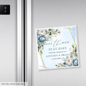 Elegant Boho Dusty Blue Peony Floral Save the Date Magnet