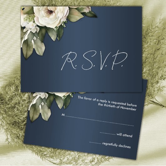 Elegant Boho Dusty Blue und Rose Wedding RSVP Karte