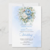 Elegant Boho Dusty Blue White Peony Gold Wedding Einladung (Vorderseite)
