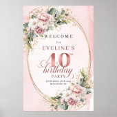 Elegant Boho Dusty Pink Greenery 40th Birthday   Poster (Vorne)
