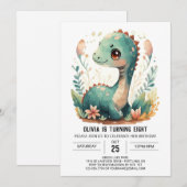 Elegant Boho Editable Dinosaur Birthday Einladung (Vorne/Hinten)