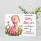 Elegant Boho Editable Dinosaur Girl Baby Shower Einladung (Stehend Vorderseite)