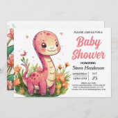 Elegant Boho Editable Dinosaur Girl Baby Shower Einladung (Vorne/Hinten)