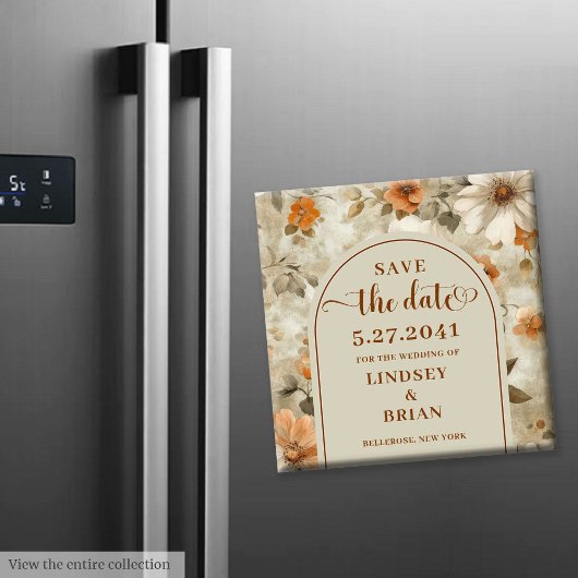 Elegant Boho Erdiges Elfenbein Oliven Blumen Merke Magnet