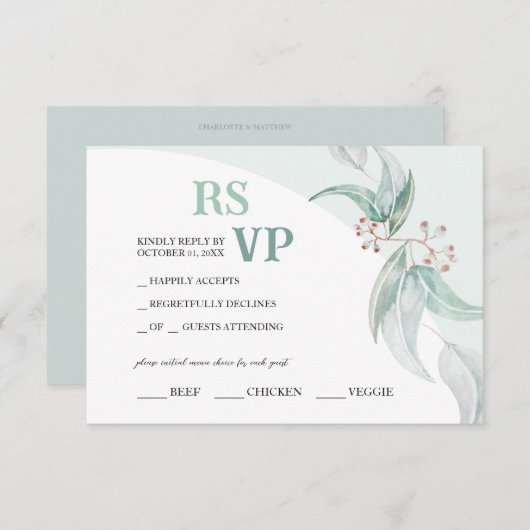 Elegant Boho Eucalyptus Watercolor RSVP Karte (Vorne/Hinten)