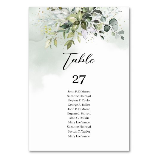 Elegant Boho Eukalyptus grünt Zweige Gold Tischnummer (Rückseite)